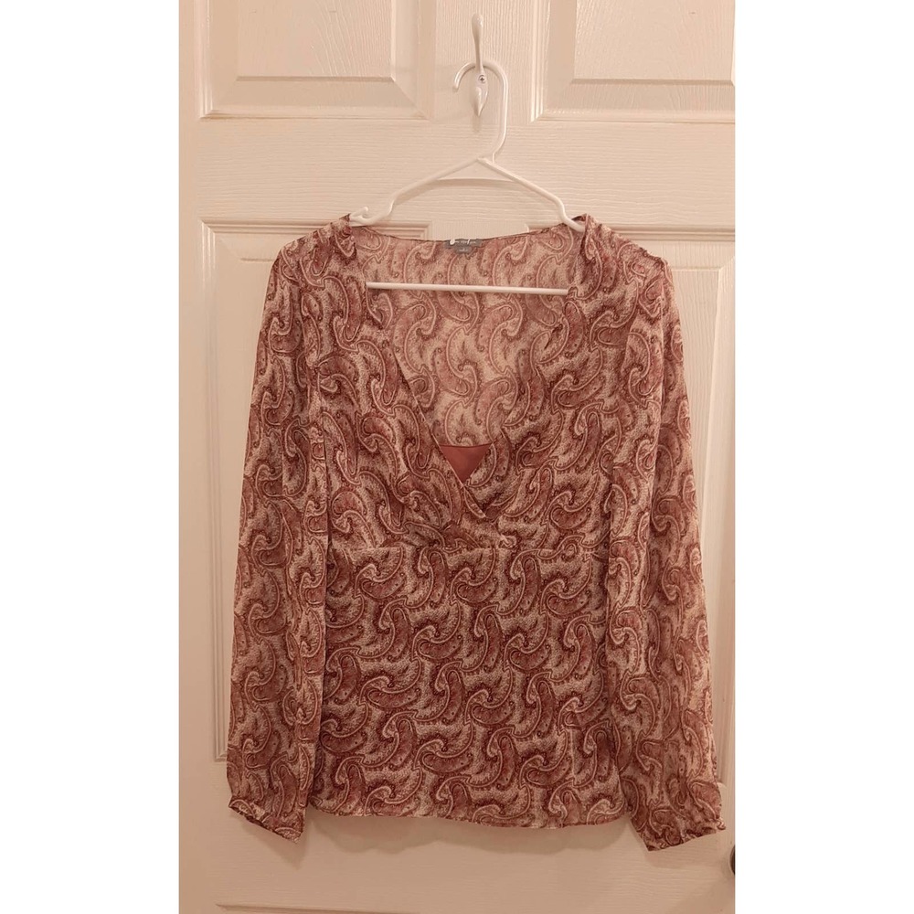 Ann Taylor Long Sleeve with slip 100% Silk Blouse Size 8